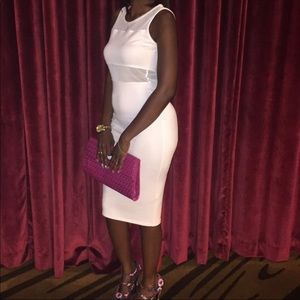 Bodycon midi white mesh dress